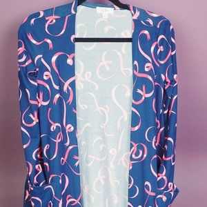 NWT blue pink ribbon Lularoe Caroline cardigan